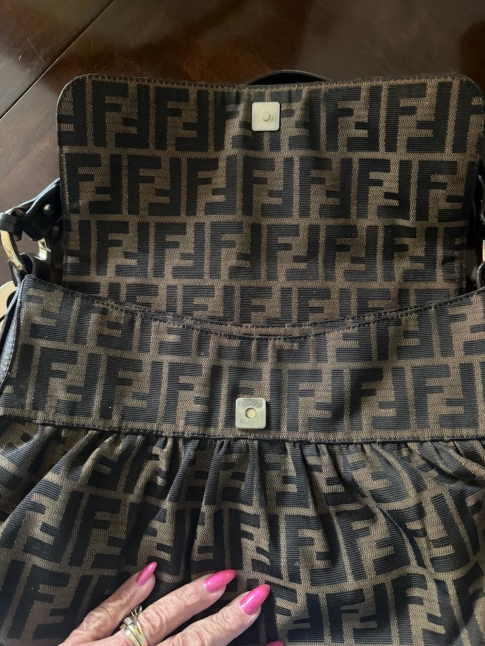 Fendi Black and Brown FF Zucca Shoulder Bag with Logo Charm - Picture 5 of 16